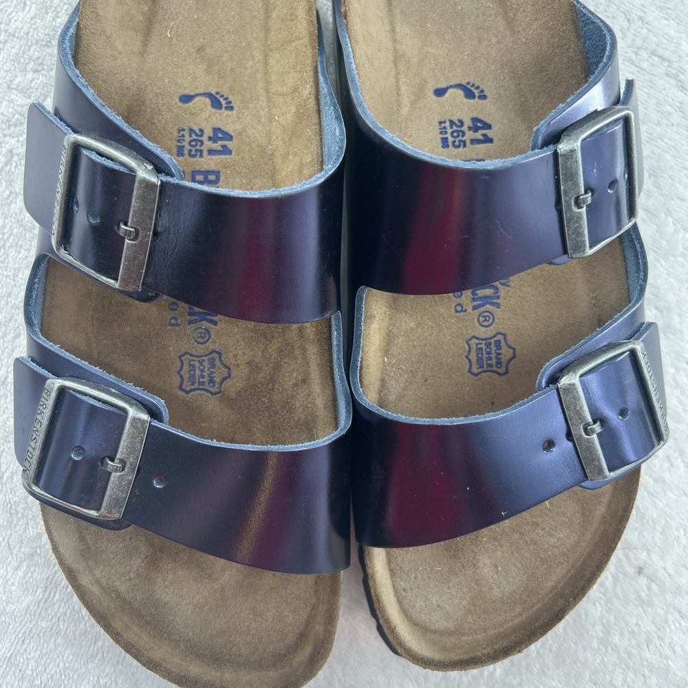 Birkenstock New w/o Box Arizona Metallic Dark Sapphire Sz 41 Womens 10 Cork Foot - Picture 3 of 8